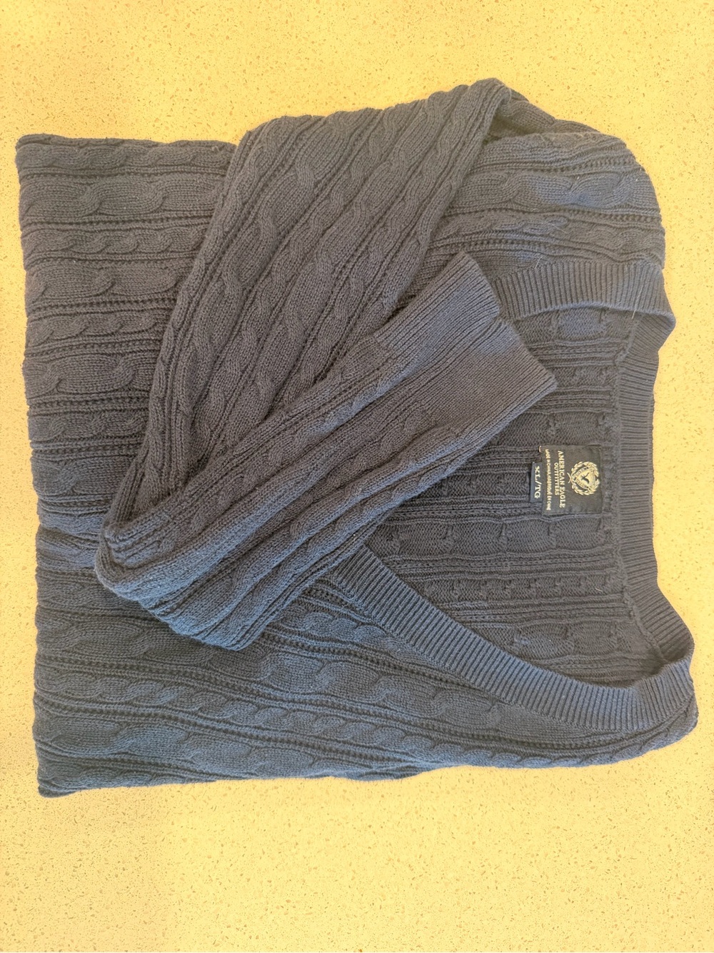 American Eagle Women’s XL Navy Cable Knit V-Neck Sweater 100% Cotton Y2K